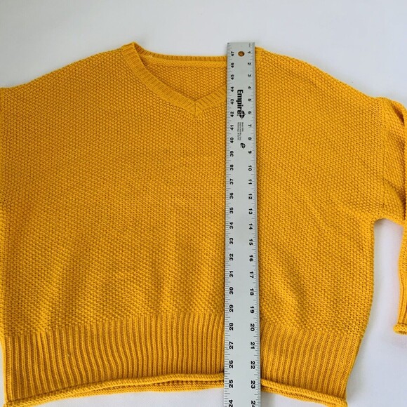 Chunky Knit Sweater Women S Mustard Yellow Oversized Balloon Sleeve VNeck Warm - Picture 5 of 6